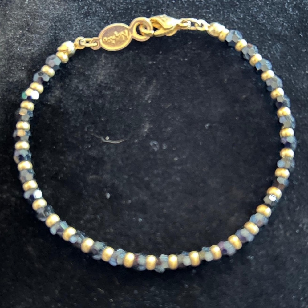 Vintage Napier Gold Tone & Faceted Glass Bead Bracelet – Signed‎ 1990s